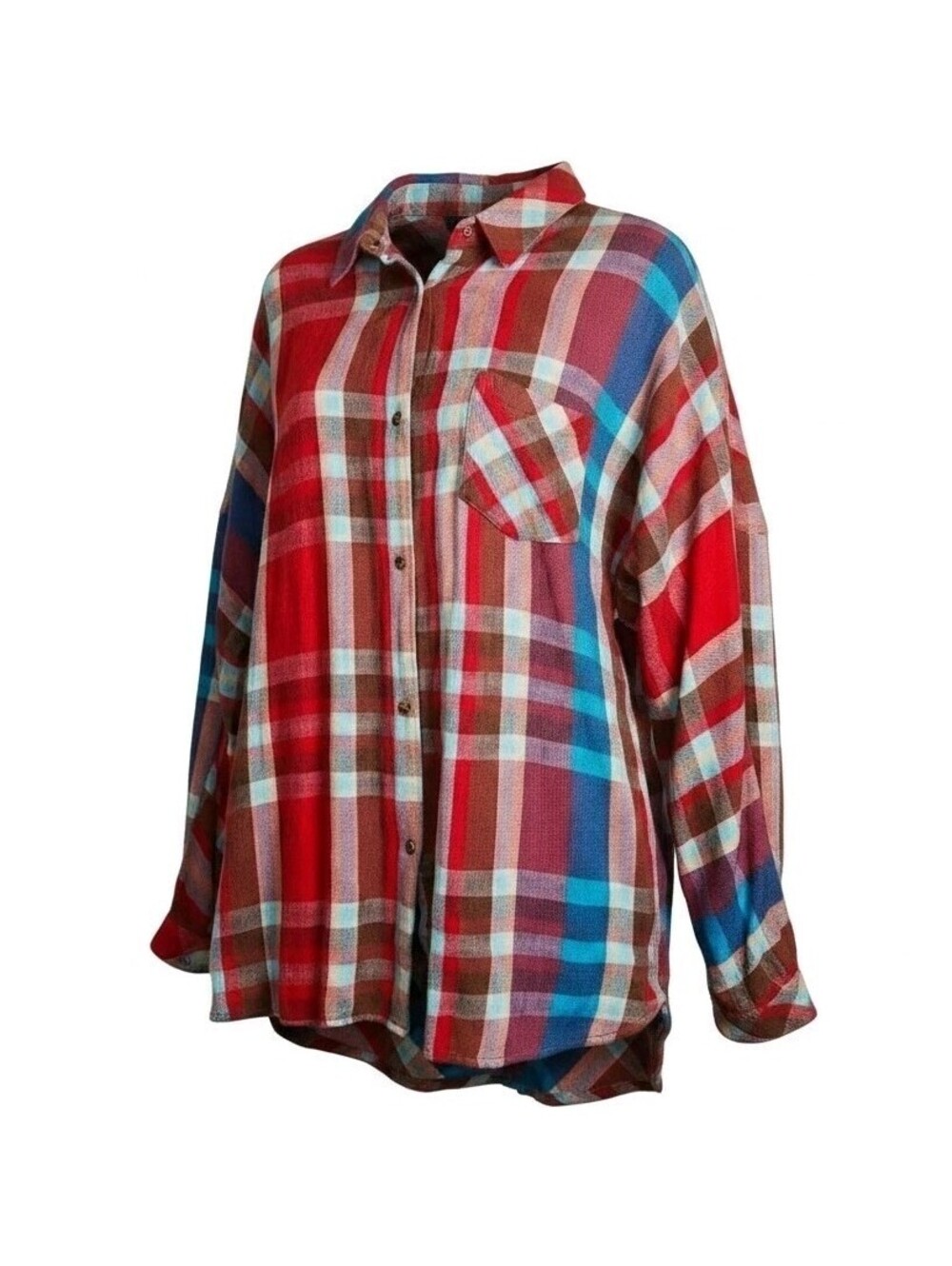 Tasha Polizzi Plaid Flannel Snap Button Front Medium Western Country Red & Blue